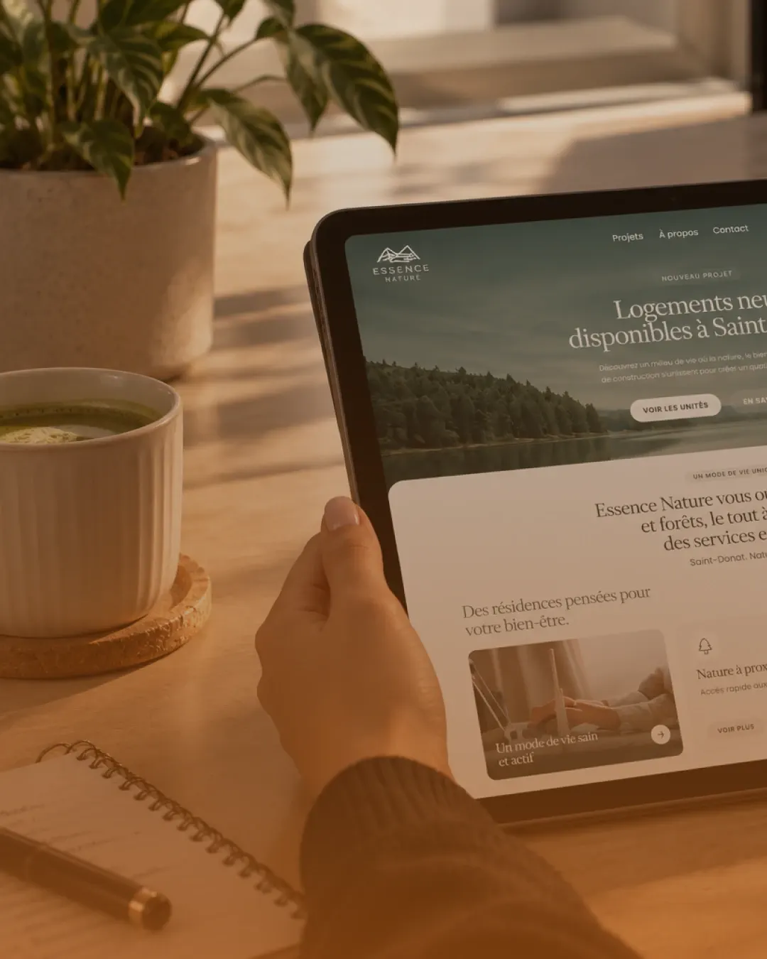 Essence Nature : Website for a real estate project: presentation of the units, the area and a way to get in touch.