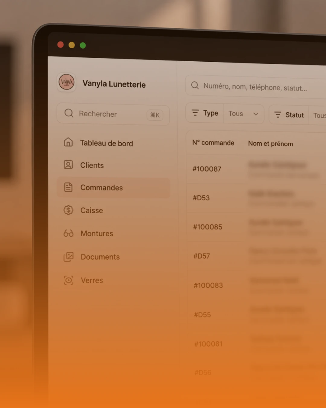 Optic Genius — Application d’administration pour gérer clients, commandes, caisse, montures et verres d’une boutique d’optique.